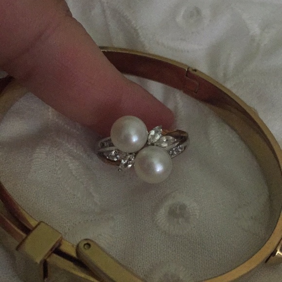 Faux pearl zirconia 14k ring - Picture 7 of 8